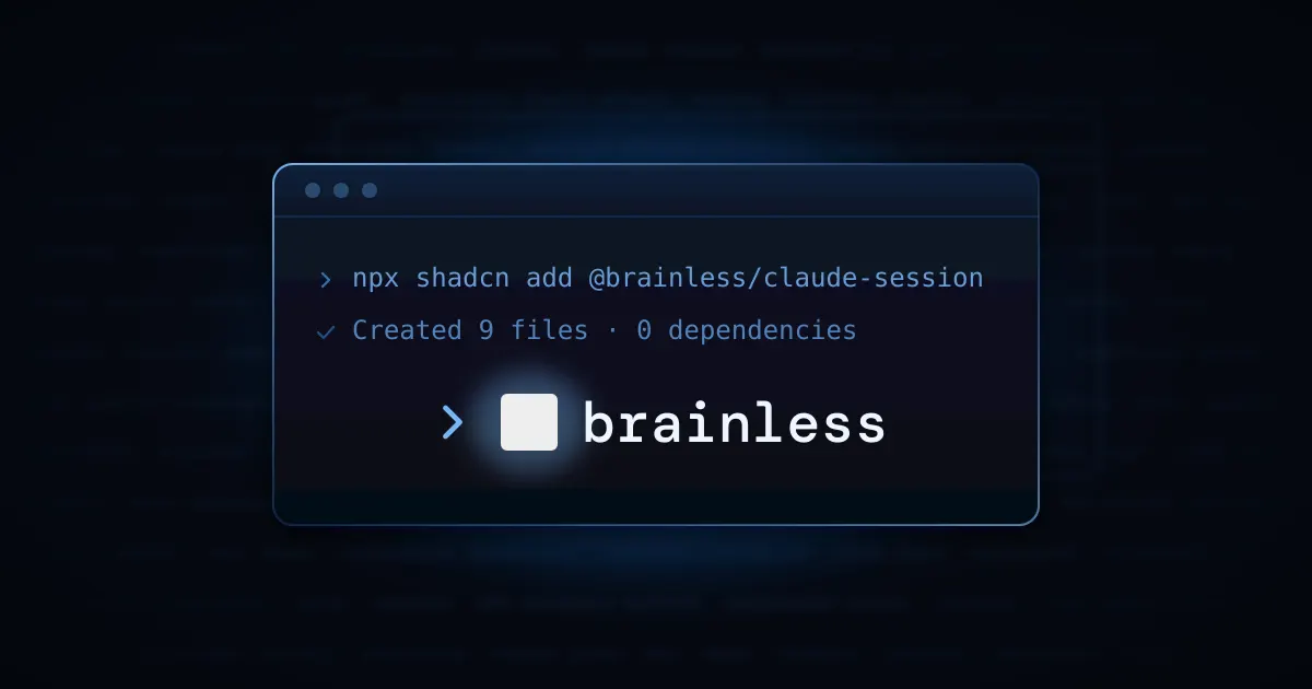 Una finestra di terminale scura e luminosa al centro di uno sfondo nero che sfuma verso il blu, con il cursore a blocco chiaro del logo brainless che lampeggia sulla riga del prompt